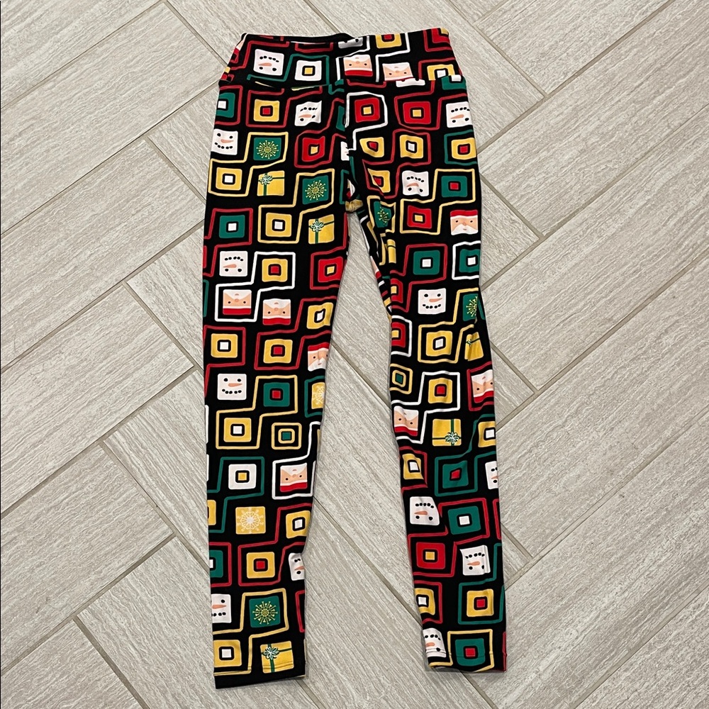 LuLaRoe Leggings with Red, Yellow, and Green Festive Squares